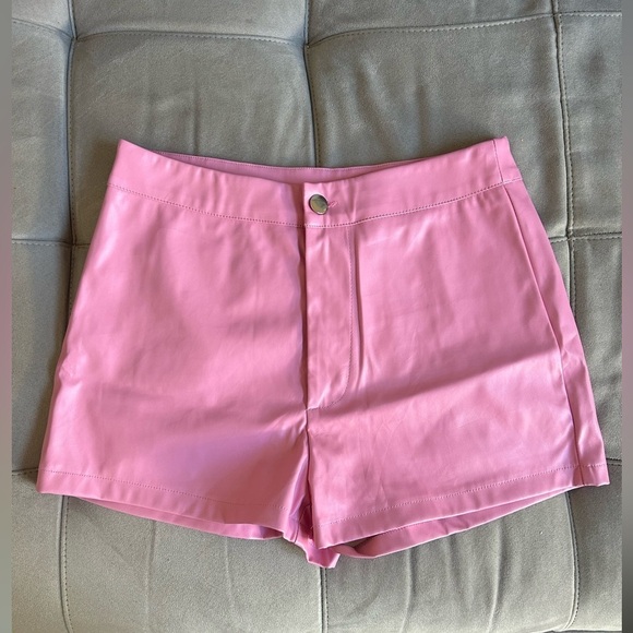 SHEIN Pants - SHEIN Faux Leather Barbie Pink Shorts